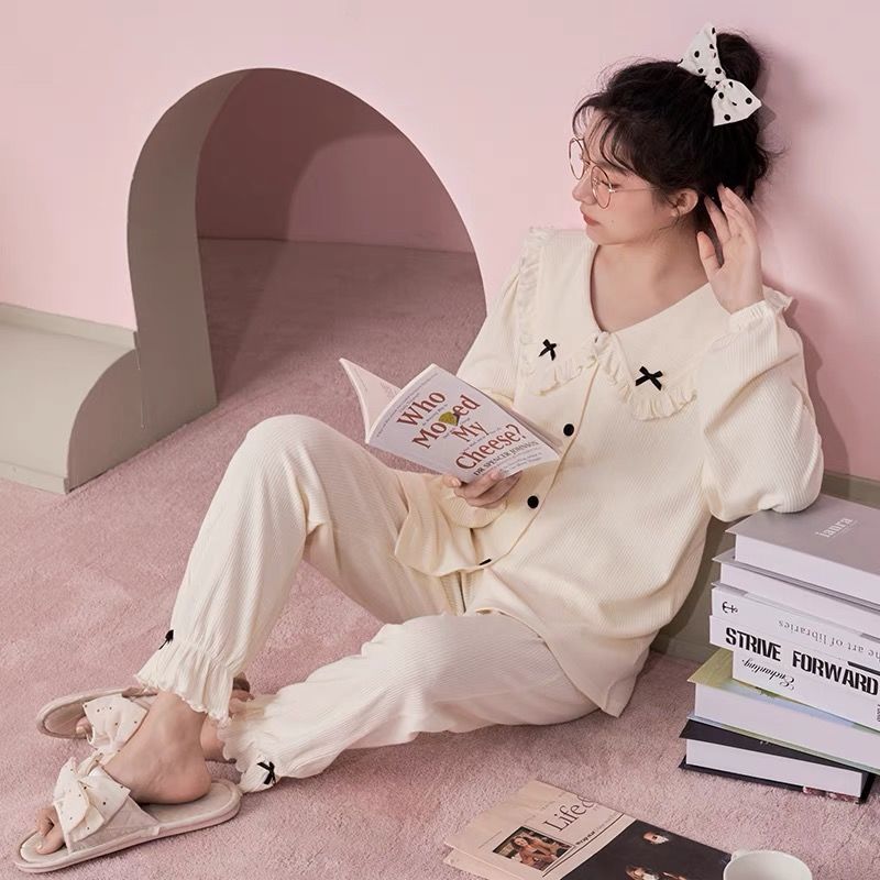  new pajamas women's spring and autumn pure cotton high-end student ins Korean version long-sleeved loose home service suit winter