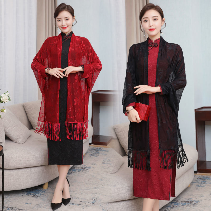 喜媽媽旗袍披肩外搭2023年時尚洋氣質喜婆婆禮服外披春秋季開衫女