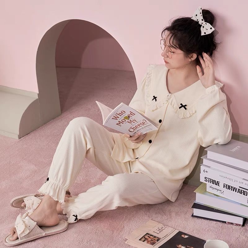Net red pajamas women's spring and autumn new cotton student Korean version cute ins long-sleeved loose home service suit winter