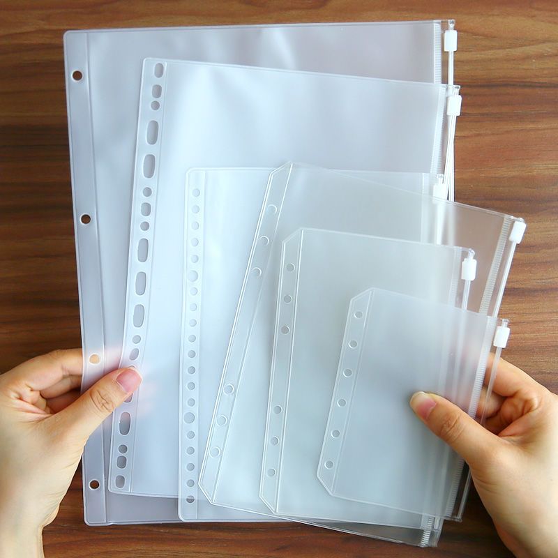 PVC打孔透明A4活页袋文件夹 A5A6拉边手账装饰配件贴纸文具收纳袋