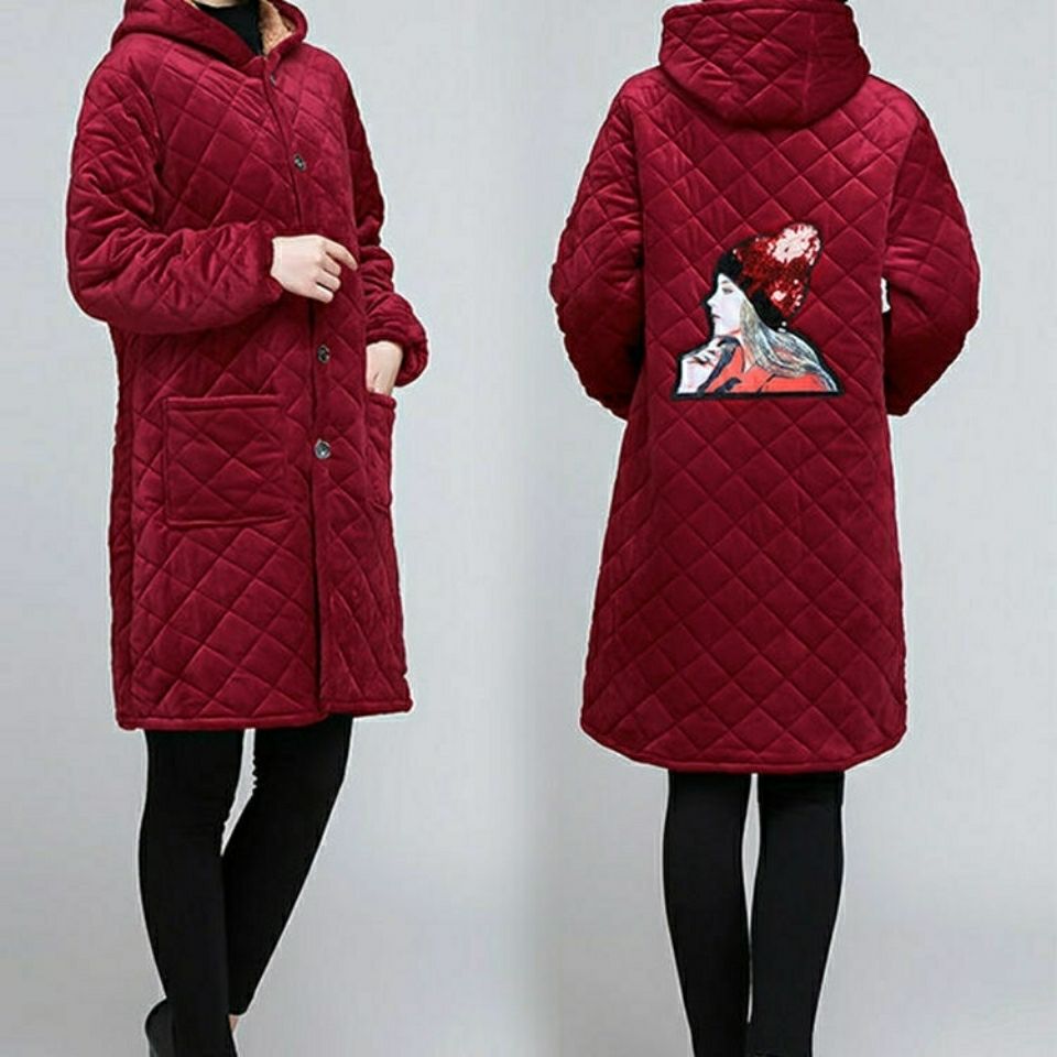 Winter plus velvet thick overcoat women's long section men's new kitchen apron work clothes work coat coat cotton coat