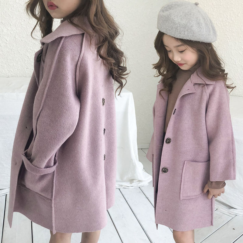Children's clothing spring and autumn new style 2021 foreign style girls' coat mid-length double-sided imitation cashmere wool coat children's windbreaker trend