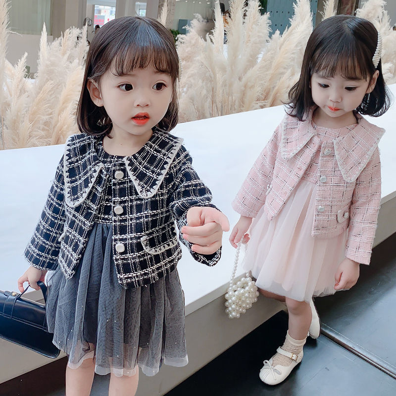 小童两件套女童洋气韩版秋装2023年新款女宝宝秋季公主小香风套裙
