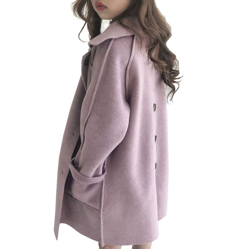 童装春秋新款2021洋气女童外套中长款双面仿羊绒呢大衣儿童风衣潮