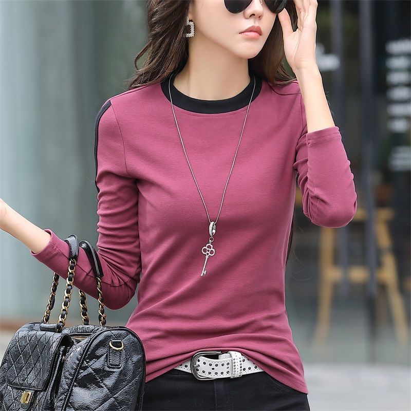 Long-sleeved t-shirt women's pure cotton slim large size 2022 new outerwear bottoming shirt round neck inner wear autumn top small shirt