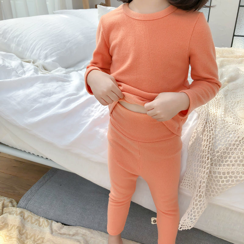 Baby spring and autumn autumn clothes and long johns belly protection underwear children's high waist pajamas girls cotton home clothes 3 years old cute 1