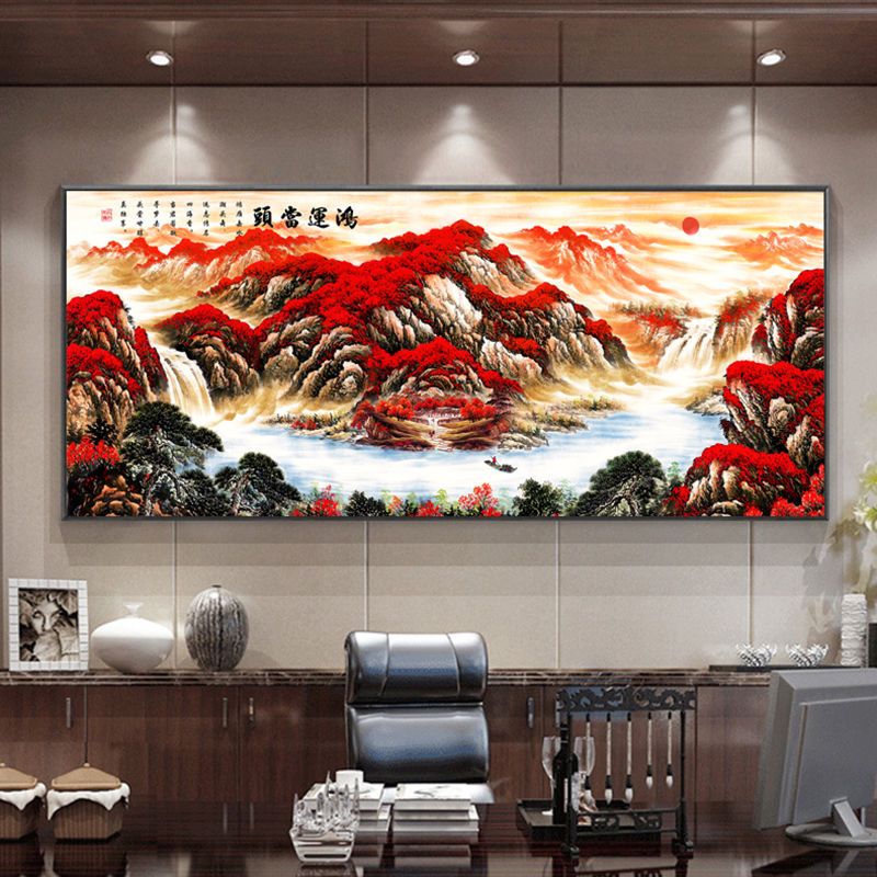 鸿运当头公司办公室开业山水风景挂画八方来财聚宝盆好运寓意风水