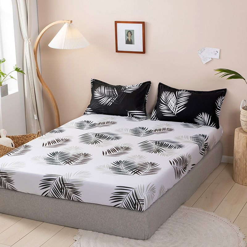 轻奢风黑白树叶款床垫保护套送枕套床笠床罩垫罩单件床套防滑床单