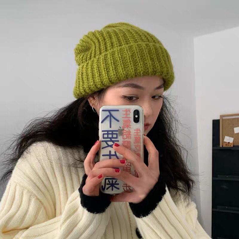 帽子女日系冬季保暖大头围显脸小粗线针织帽毛线帽大头围堆堆帽女