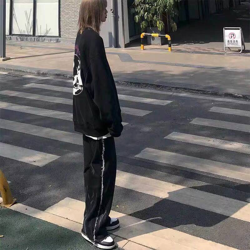 75690-高街潮牌黑八薄款卫衣男女情侣装ins宽松圆领加绒加厚秋冬款外套-详情图