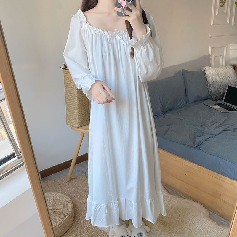 New ins nightdress pajamas women's spring, autumn and winter 2020 court Japanese sweet long white long-sleeved home clothes