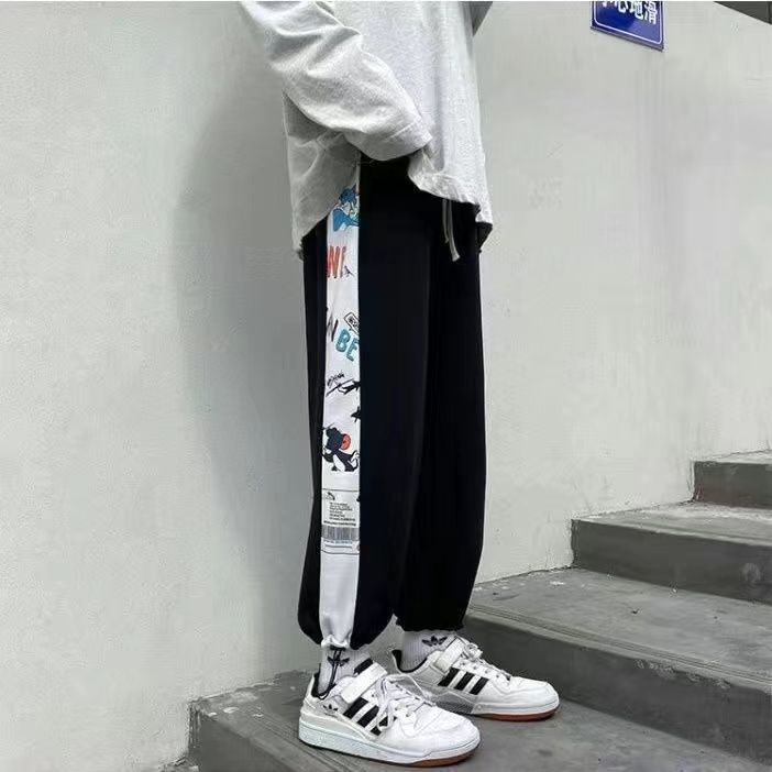 Stitching pants men's trendy brand legged pants loose all-match trendy sports pants Korean style student casual pants autumn and winter pants