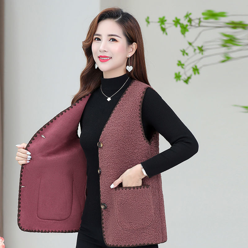 Western-style new middle-aged mother's autumn clothing vest lambskin vest large size middle-aged and elderly women's waistcoat jacket autumn