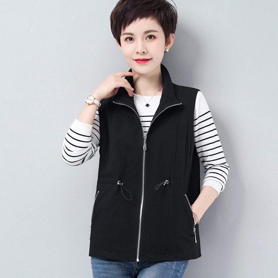 [Lined] Vest spring and autumn short outer vest 2023 large size middle-aged mother casual loose vest