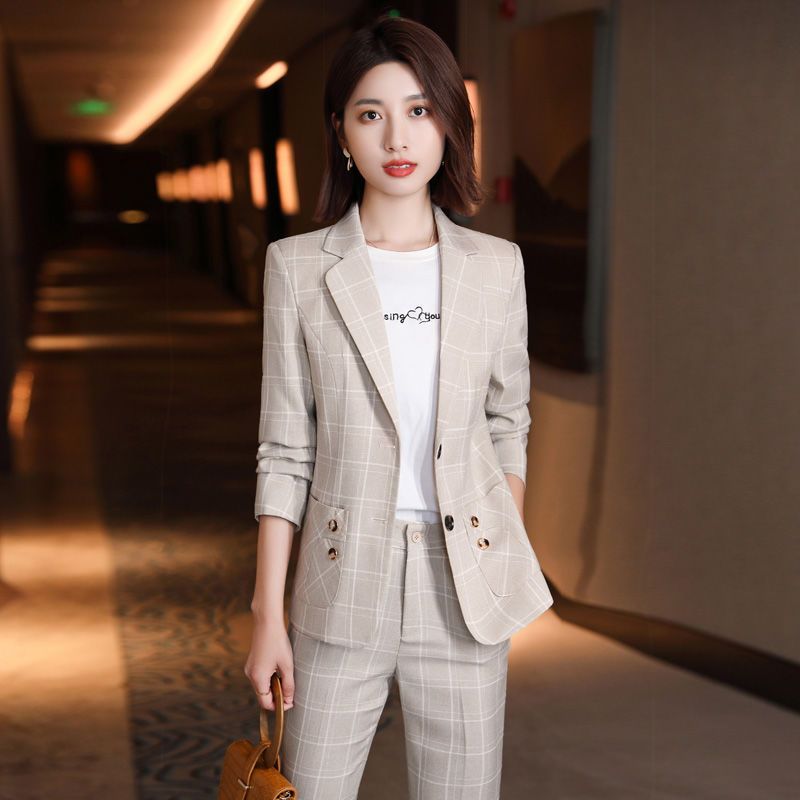 時尚格子小西裝套裝女2021秋冬季韓版新款網紅氣質爆款休閒小西服