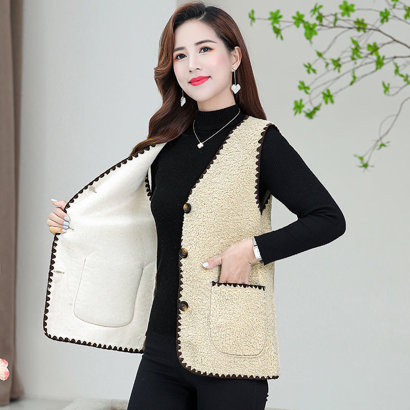 Western-style new middle-aged mother's autumn clothing vest lambskin vest large size middle-aged and elderly women's waistcoat jacket autumn