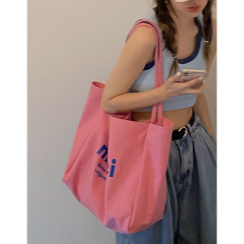 學生帆布包包女夏2021新款潮時尚休閒托特包百搭大容量手提帆布袋