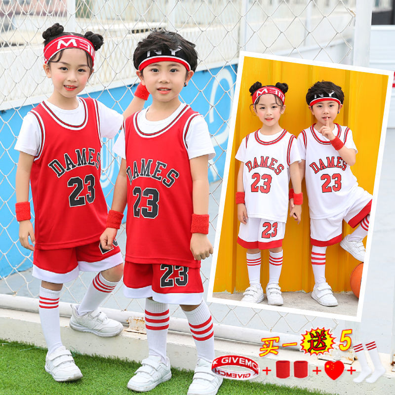 中国队儿童篮球服套装男女孩幼儿园表演服国朝短袖小学生运动球衣