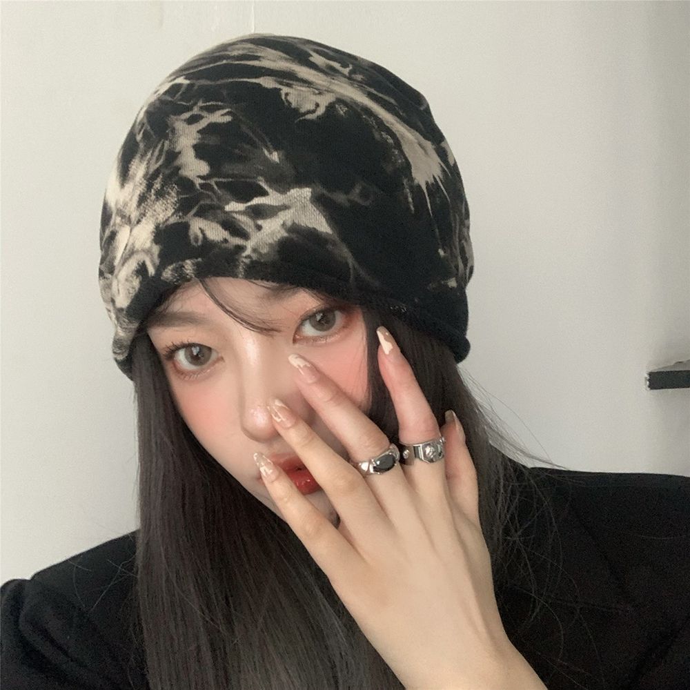 Heap hat women's Japanese thin section dark tie-dye Baotou hat cold wind all-match fashionable confinement hat headgear spring, autumn and winter