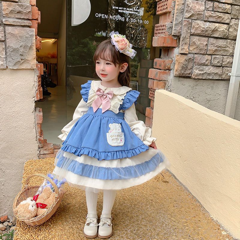 女童秋裝連衣裙2023新款小女孩洋氣寶寶公主裙兒童可愛長袖蓬蓬裙