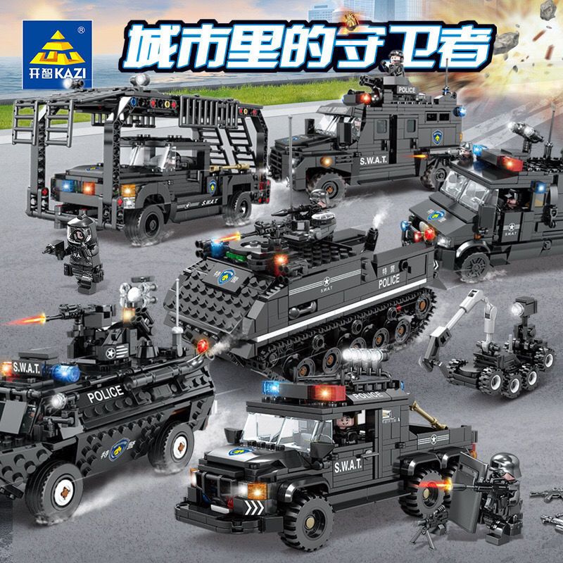 兼容乐高军事积木汽车特警车城市警察基地儿童拼装玩具圣诞节礼物