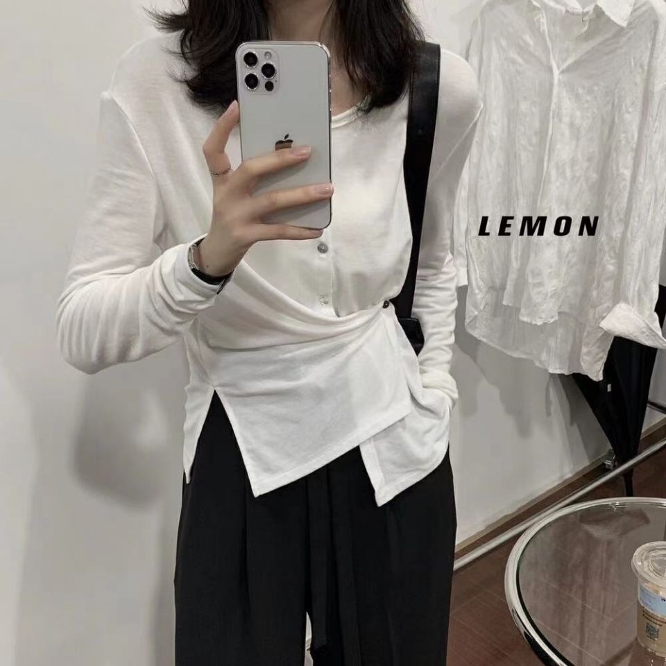 上衣女2022秋冬新款韓版修身顯瘦打底衫休閒設計感小眾針織開衫