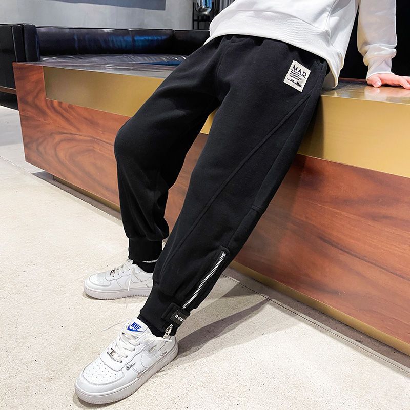 Boys' autumn and winter pants medium and large children's all-in-one velvet sports pants  new foreign style plus velvet thickened trousers trousers