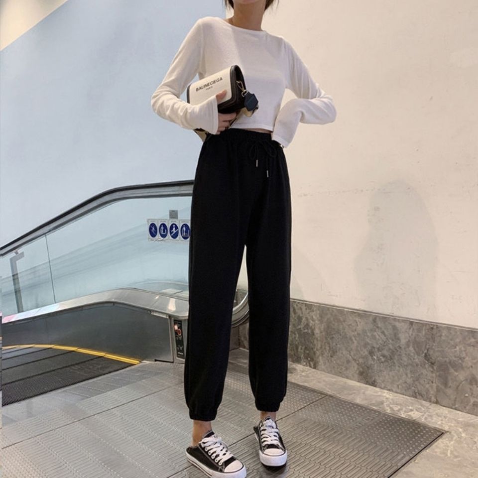 75852-女秋纯棉运动束脚休闲韩版裤螺纹棉裤宽松显瘦潮流百搭卫裤灯笼裤-详情图