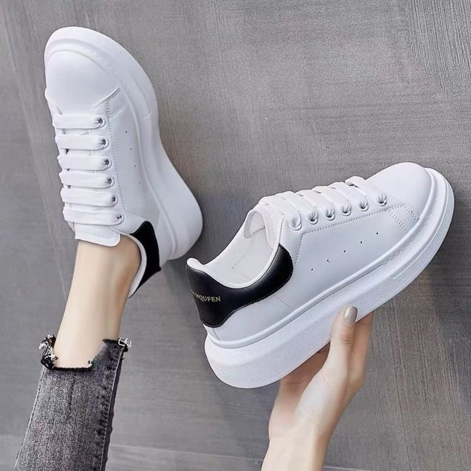McQueen's heightened thick-soled white shoes  new Korean version of all-match casual shoes classic student sneakers ins same style