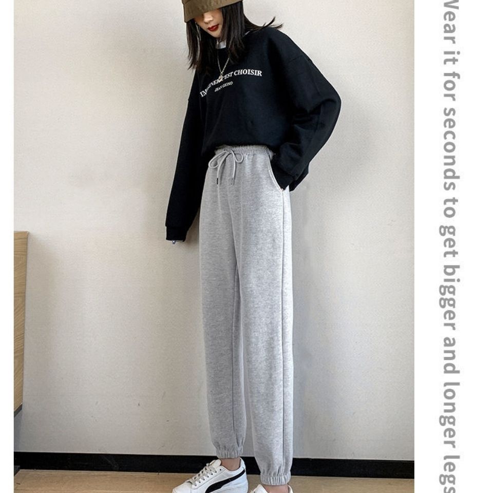 75852-女秋纯棉运动束脚休闲韩版裤螺纹棉裤宽松显瘦潮流百搭卫裤灯笼裤-详情图
