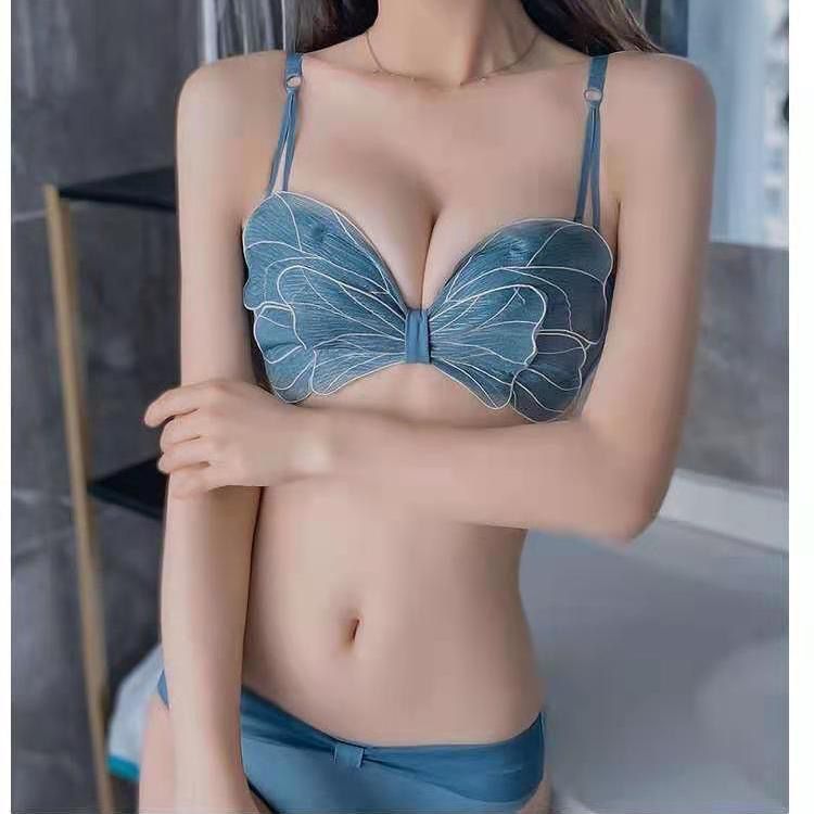 The new small chest bowknot underwear fairy embroidery no steel ring girl sweet small chest gathered big set bra
