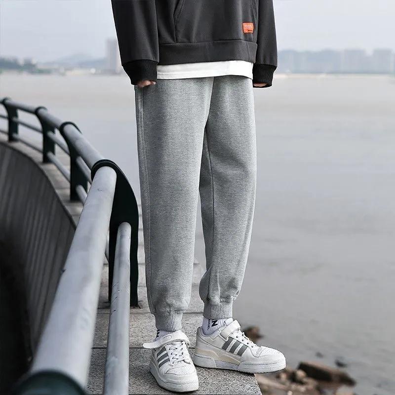 Spring high street men's sports pants Korean style trendy loose casual trousers all-match gray 1/2 pieces of trousers and leggings
