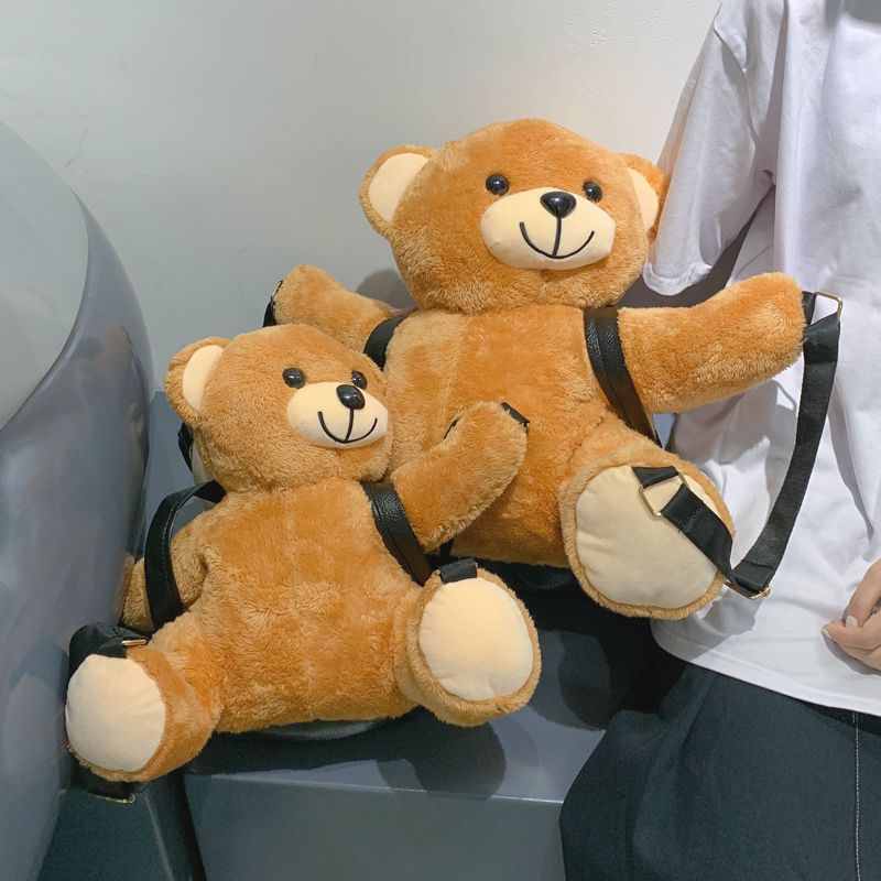 包包2022新款潮双肩包个性毛绒小熊背包韩版动物形学院风学生书包