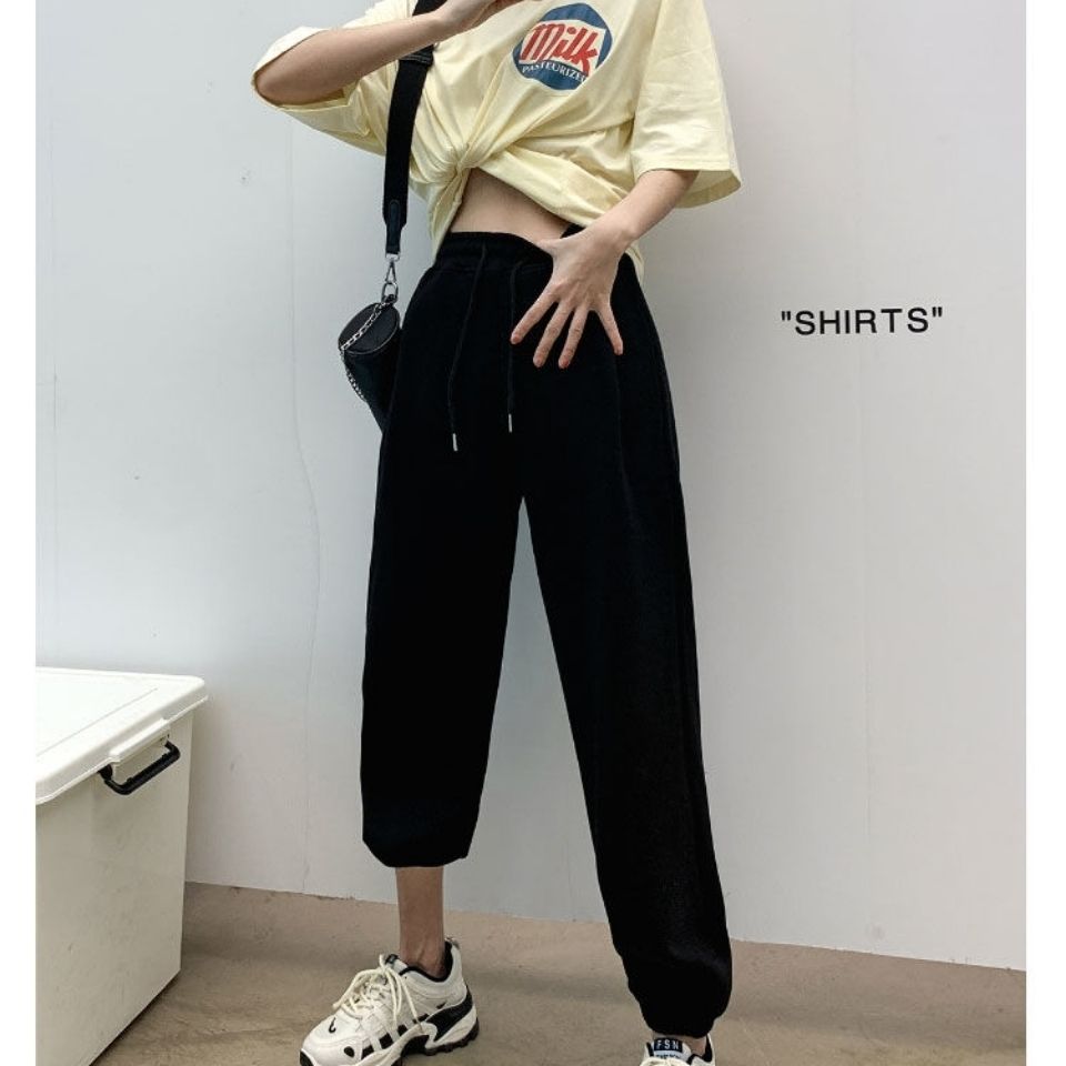 75852-女秋纯棉运动束脚休闲韩版裤螺纹棉裤宽松显瘦潮流百搭卫裤灯笼裤-详情图