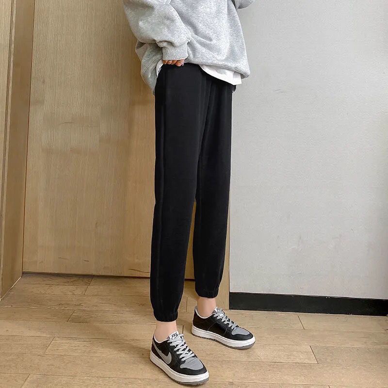 75852-女秋纯棉运动束脚休闲韩版裤螺纹棉裤宽松显瘦潮流百搭卫裤灯笼裤-详情图