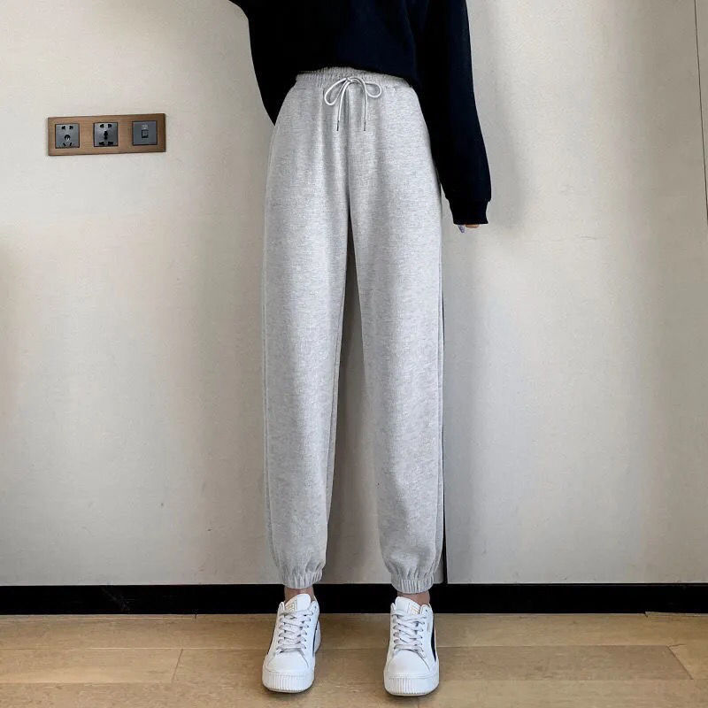 75852-女秋纯棉运动束脚休闲韩版裤螺纹棉裤宽松显瘦潮流百搭卫裤灯笼裤-详情图