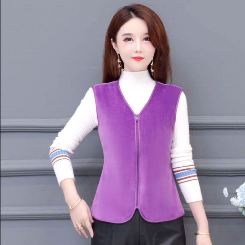 Middle-aged and elderly women's autumn and winter fleece vest warm vest cold-proof thickened warm tops all-match loose waistcoat