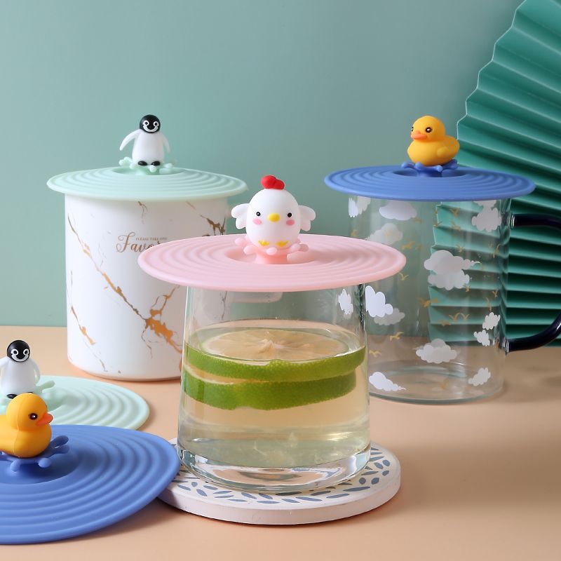 通用食品级硅胶盖子配件圆形萌趣动物杯盖马克杯玻璃陶瓷杯盖防尘