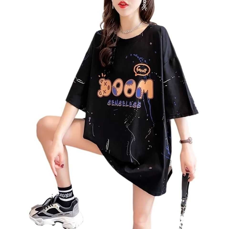 75894-2073时尚潮流短袖t恤女夏2021新款韩版中长学生上衣大码女装-详情图