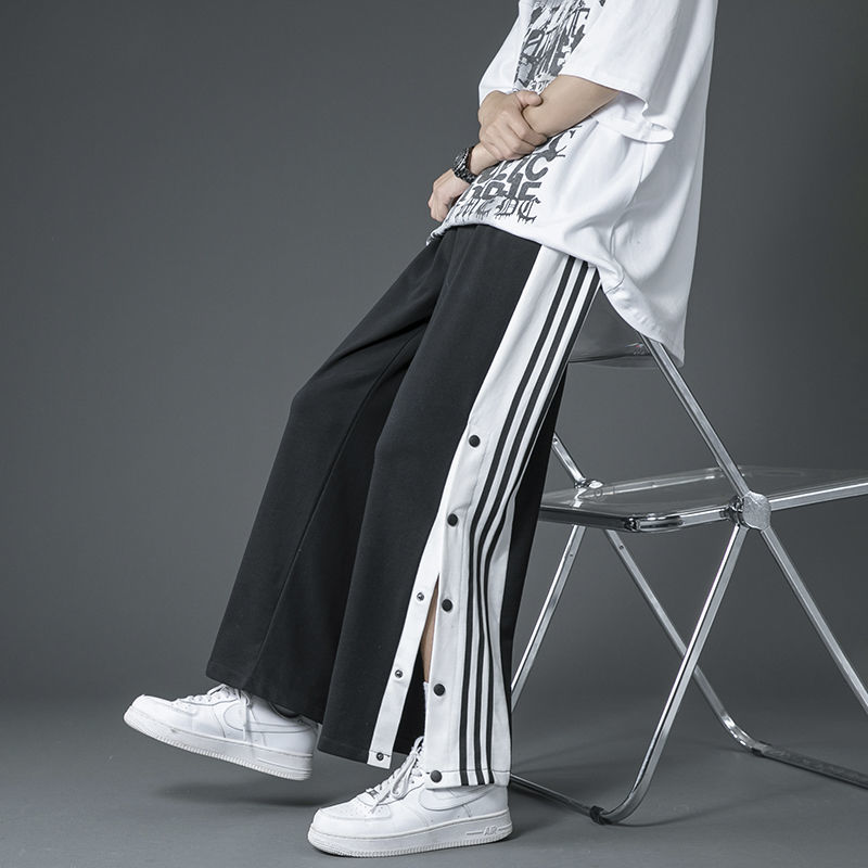 Buckle-breasted casual pants for men and women straight ns side buckle spring and autumn thin section loose all-match trendy sports basketball pants