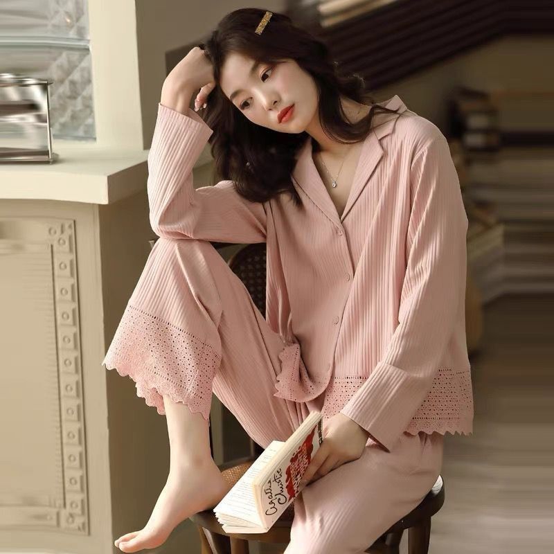 100%純棉睡衣女春秋季長袖加大碼全棉家居服套裝夏月子服冬可外穿