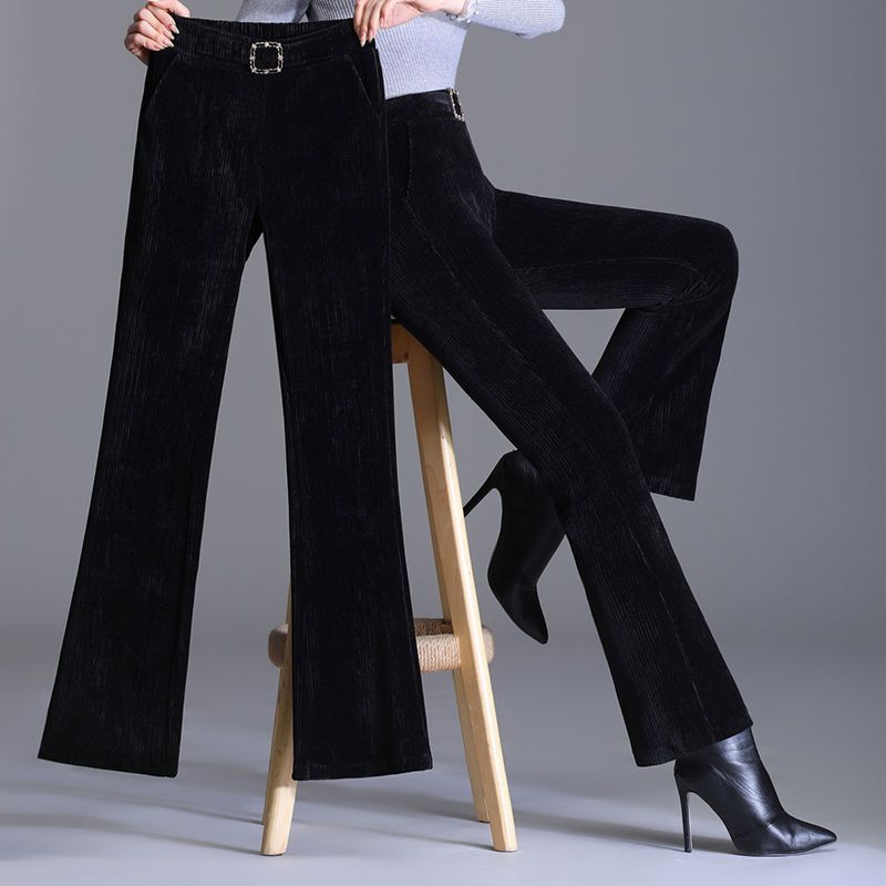Chenille trousers women's  autumn and winter new high waist nine-point slim slim all-match vertical trousers women