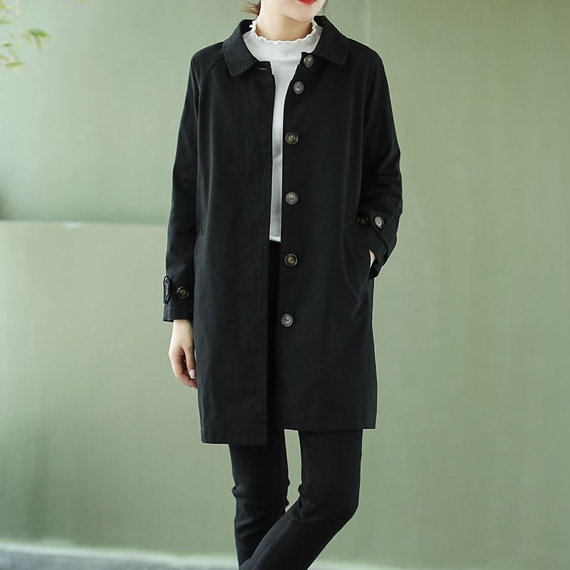 Washed cotton windbreaker women's mid-length  spring and autumn Korean style loose large size thin coat small coat