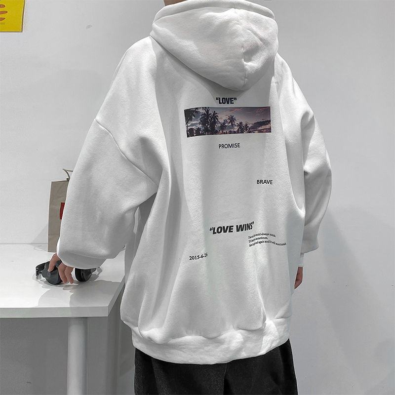 100%純棉加絨加厚衛衣男秋冬高街寬鬆連帽外套oversize港風衣服