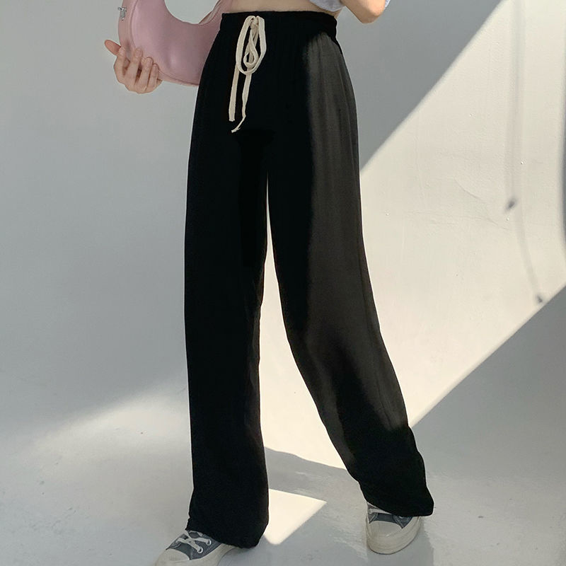 Gray high waist sports casual wide-leg pants women's spring and autumn thin section straight loose drape mopping pants summer ins tide