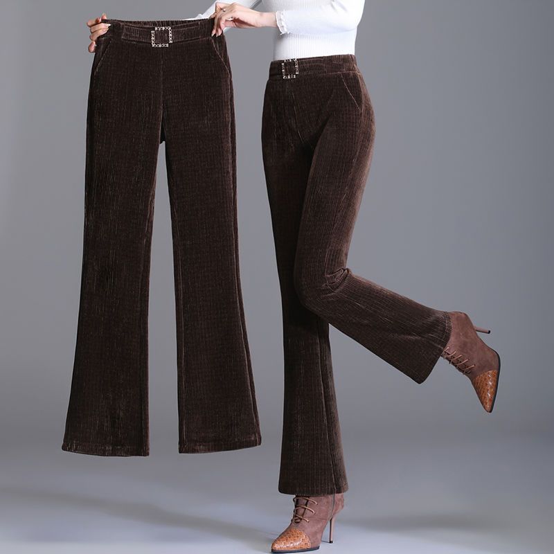 Chenille trousers women's  autumn and winter new high waist nine-point slim slim all-match vertical trousers women