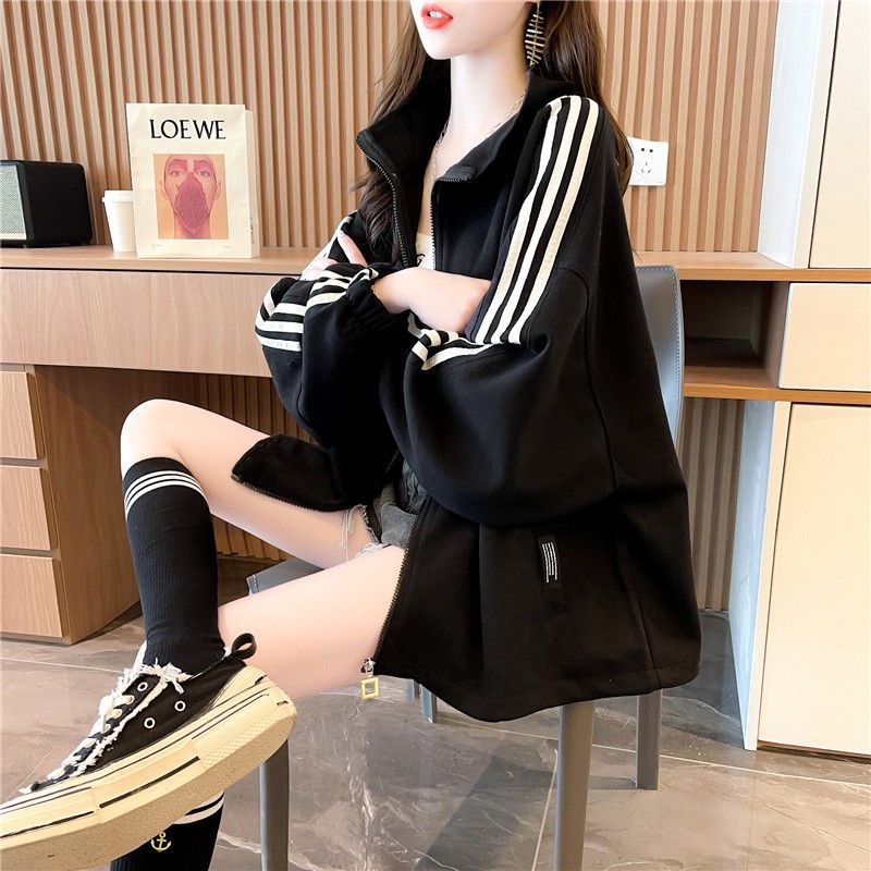 Extra large size 300 pounds design cardigan sweatshirt for women  spring and autumn student loose thin street jacket trendy in