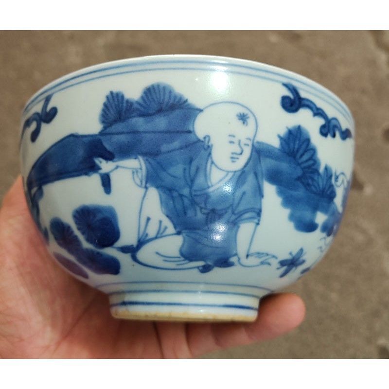 【官窑】高大明万历年制青花人物图陶瓷小碗精明代柴窑陶瓷小碗厂