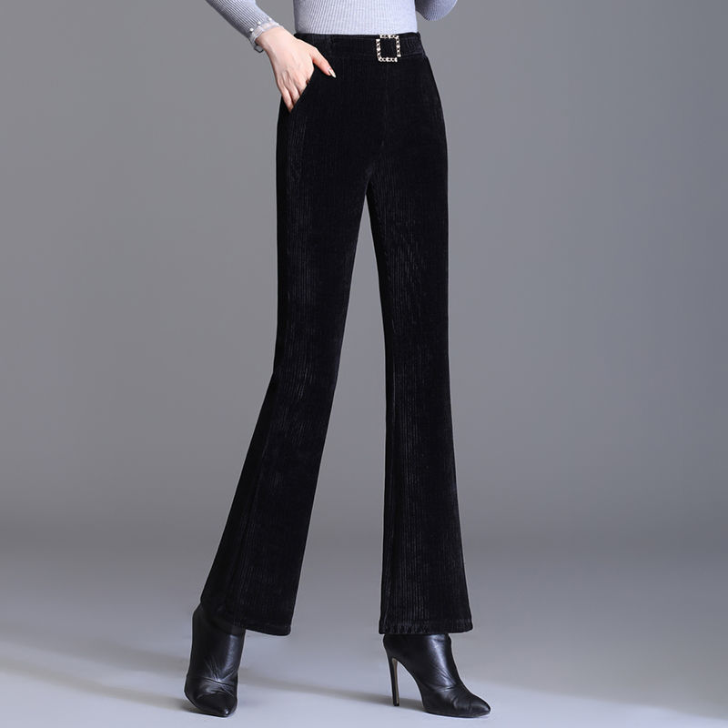 Chenille trousers women's  autumn and winter new high waist nine-point slim slim all-match vertical trousers women