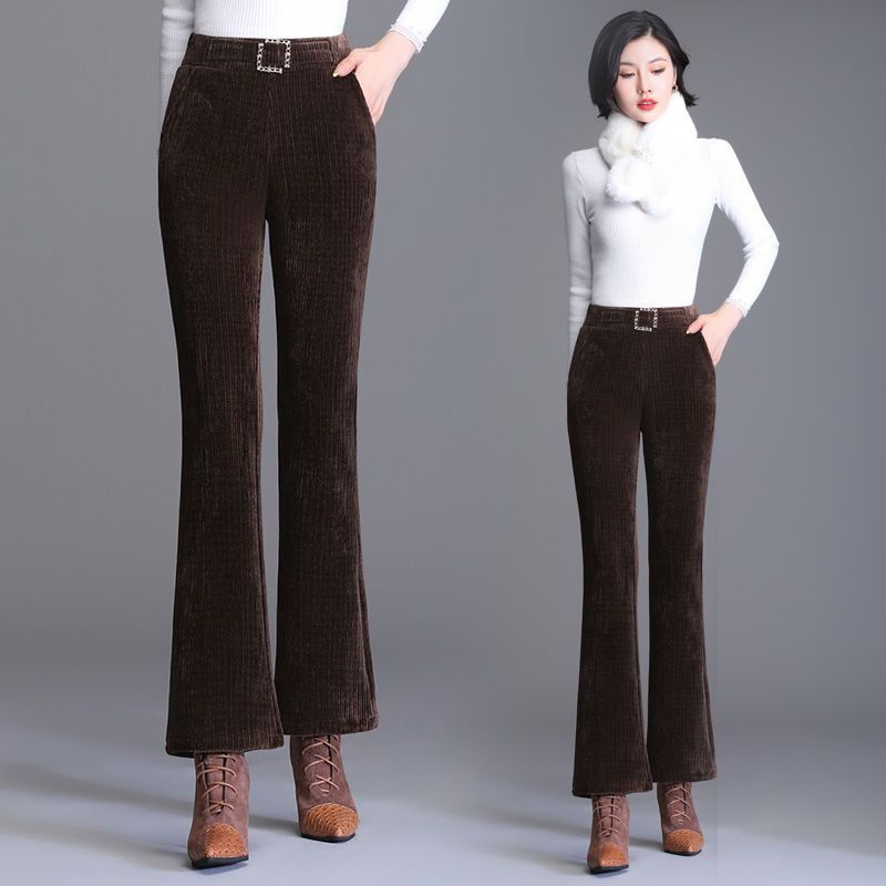 Chenille trousers women's  autumn and winter new high waist nine-point slim slim all-match vertical trousers women